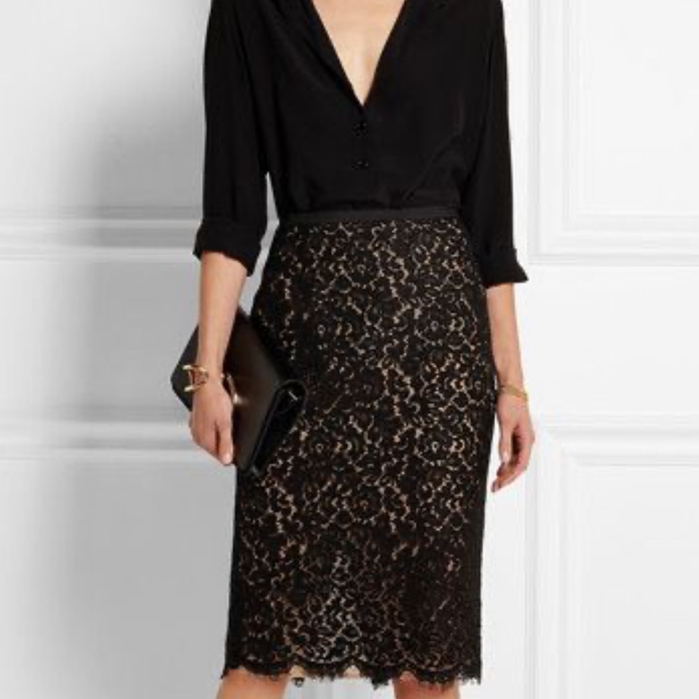 Michael Kors Guipure Lace Pencil Skirt Size 8 Black/Nude Brand New Tags